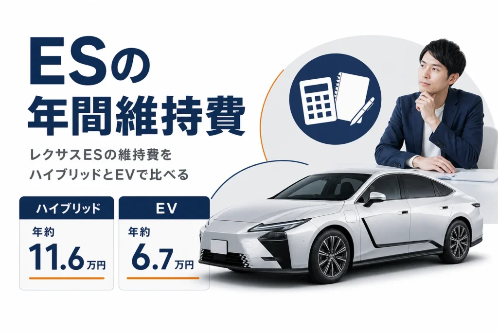 レクサスESのハイブリッドとEVの年間維持費の違いを示したアイキャッチ