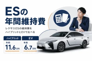 レクサスESのハイブリッドとEVの年間維持費の違いを示したアイキャッチ
