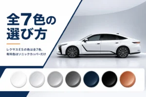 新型レクサスESのボディカラー7色を並べたアイキャッチ