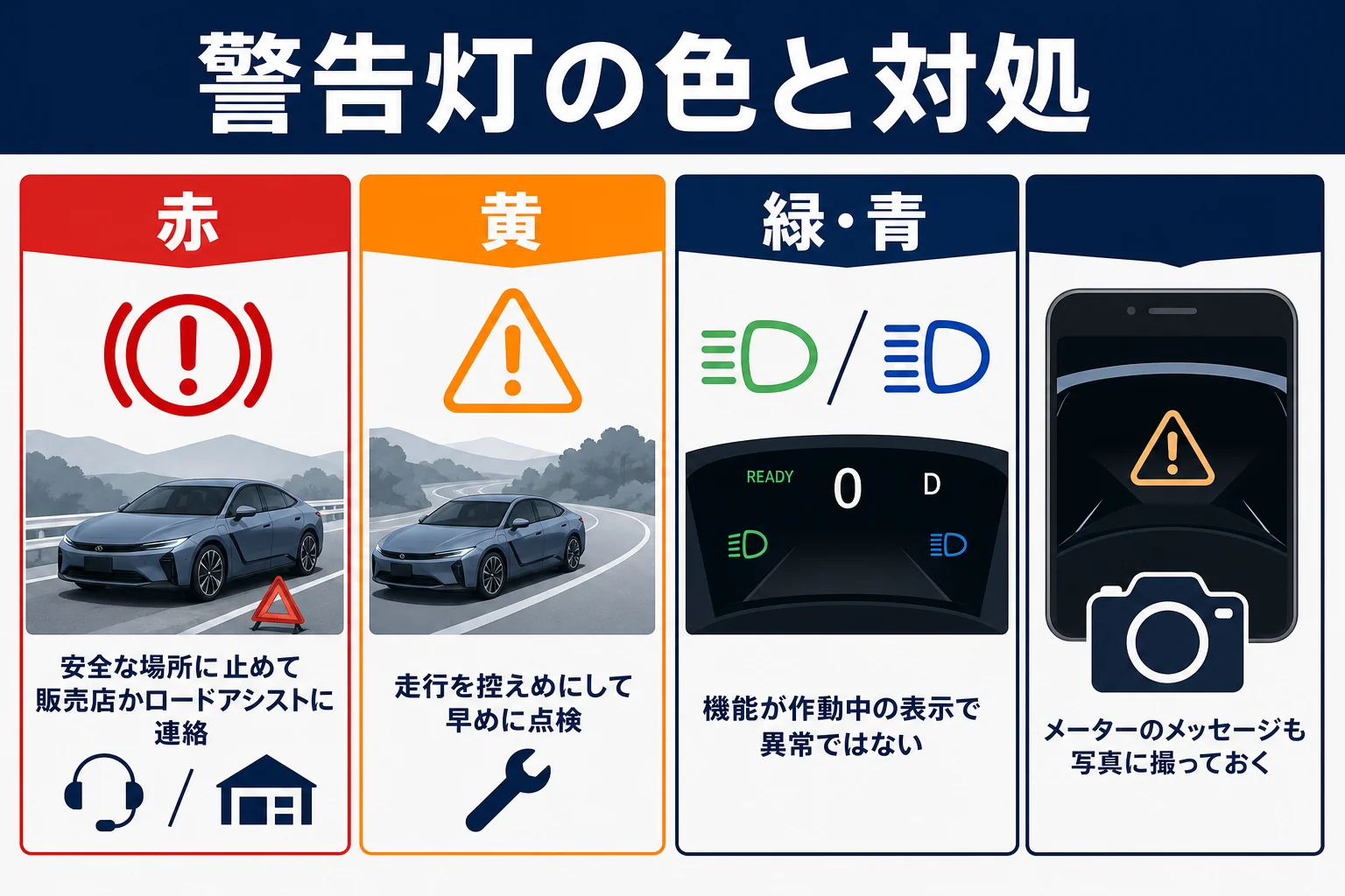 レクサスESの警告灯の色と対処をまとめた図解