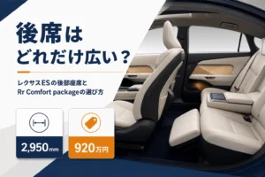 レクサスESの後部座席とRr Comfort packageを紹介するアイキャッチ