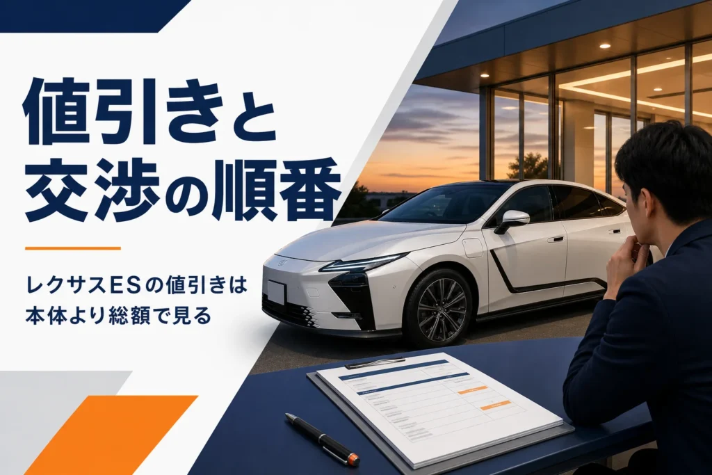 レクサスESの値引きと交渉の順番を示したアイキャッチ