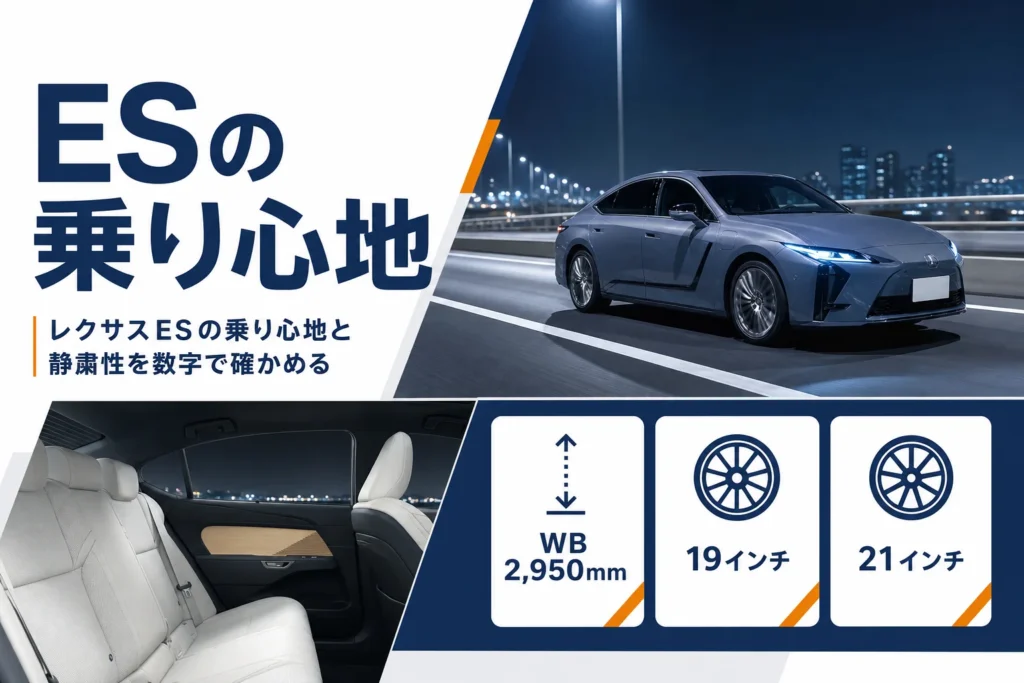 レクサスESの乗り心地と静粛性に関わる数字をまとめたアイキャッチ