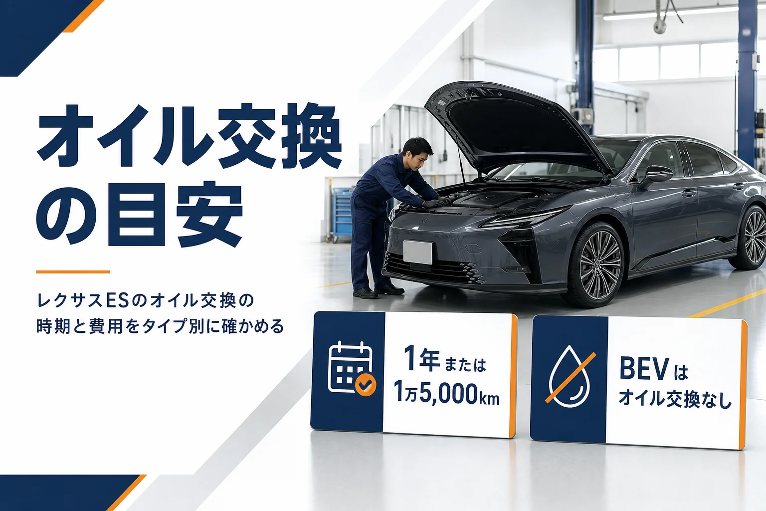 レクサスESのオイル交換の目安をタイプ別に示したアイキャッチ