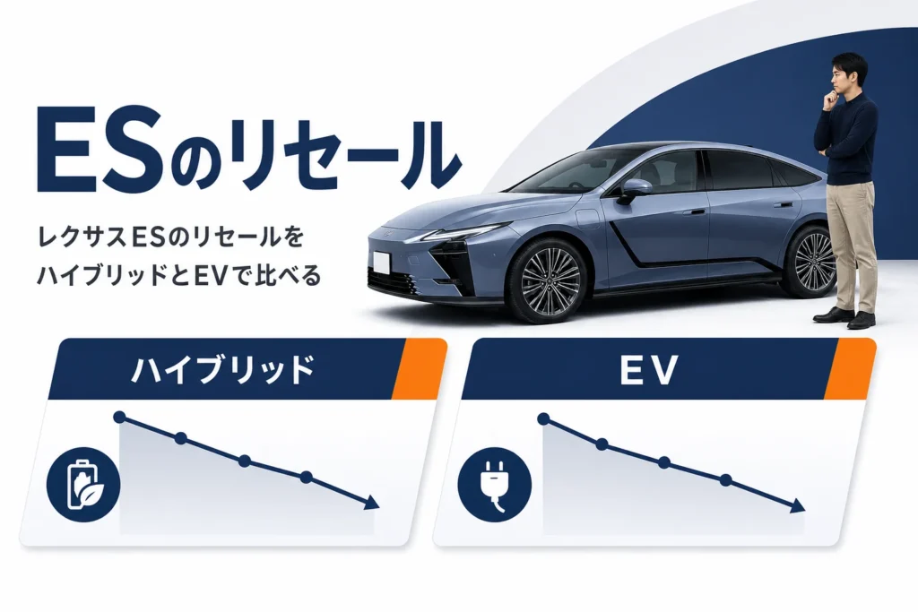 レクサスESのハイブリッドとEVのリセールの違いを示したアイキャッチ