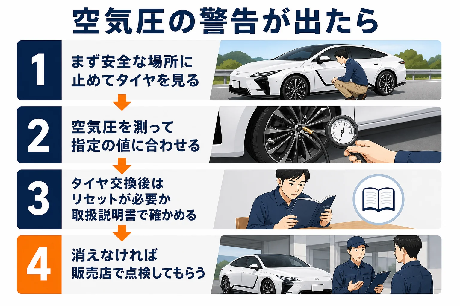 空気圧センサーの警告が出た時の確かめ方の図解