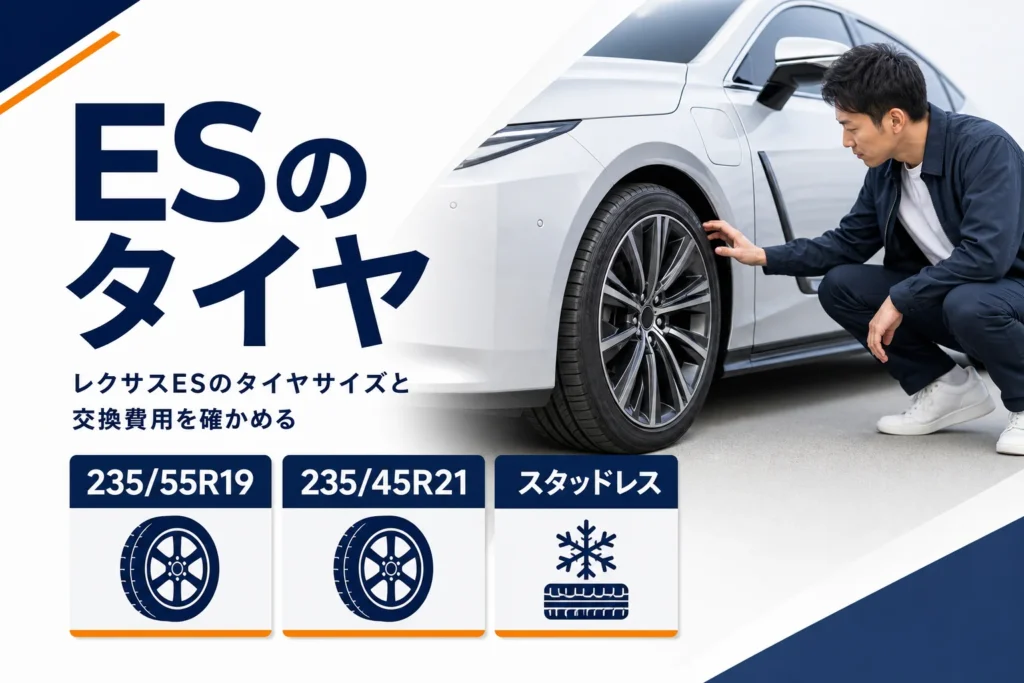 レクサスESのタイヤサイズと交換の要点をまとめたアイキャッチ