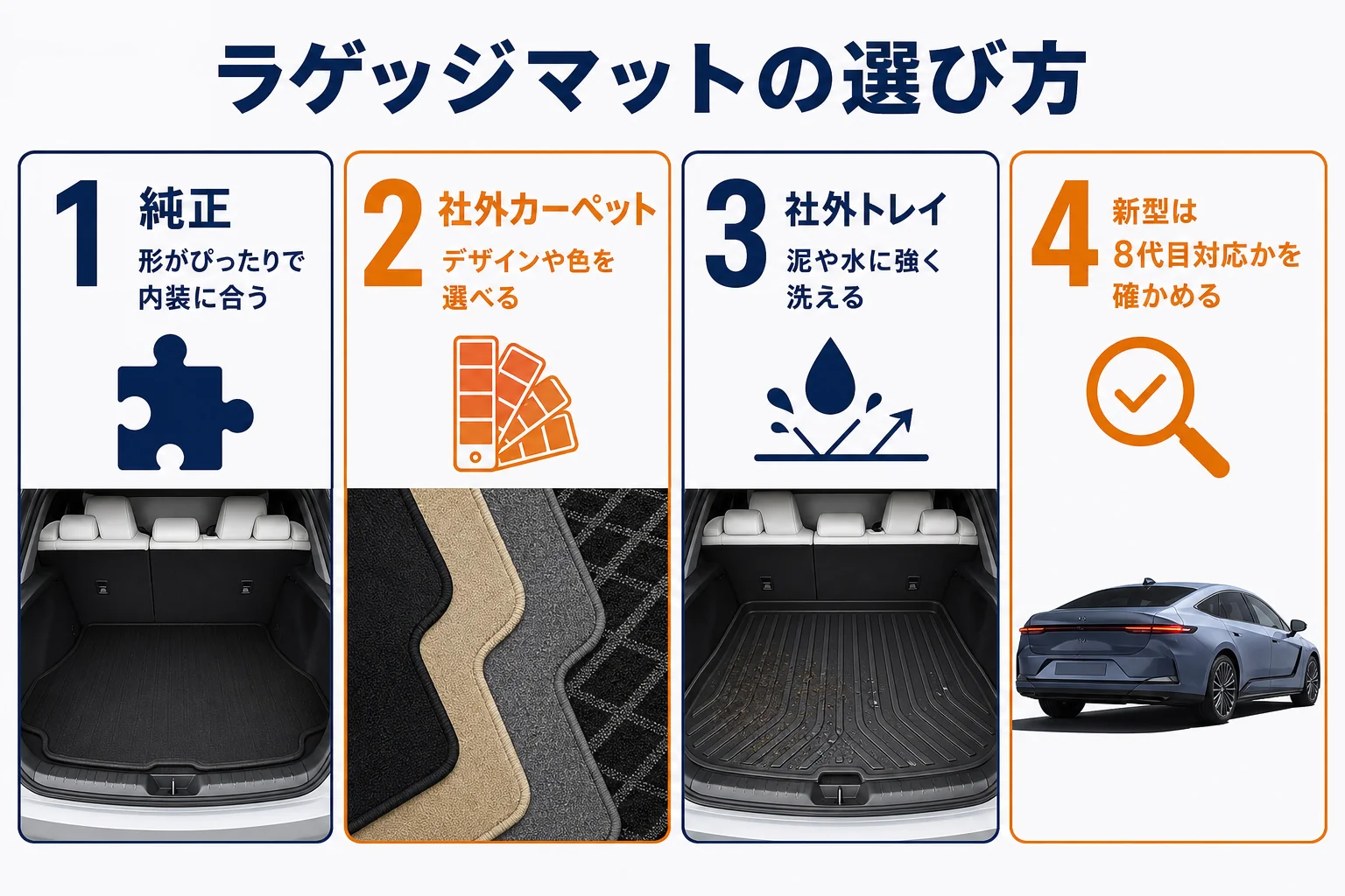 ラゲッジマットの種類と選び方の図解