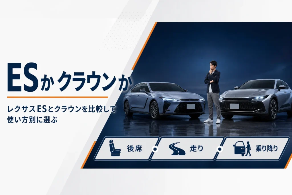 レクサスESとクラウンを使い方別に比べる記事のアイキャッチ