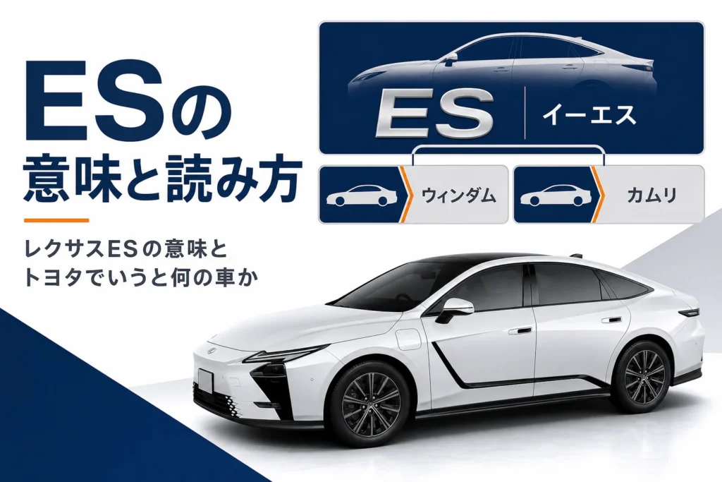 レクサスESの名前の意味と読み方を示したアイキャッチ