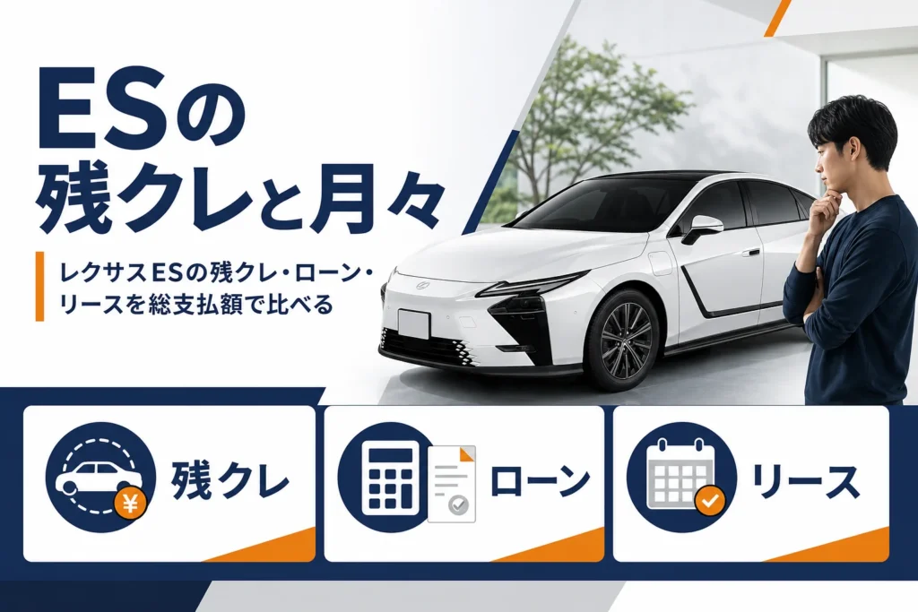 レクサスESの残クレとローンとリースの払い方の違いを示したアイキャッチ