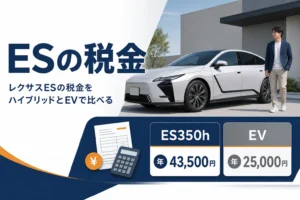 レクサスESのハイブリッドとEVの自動車税の違いを示したアイキャッチ